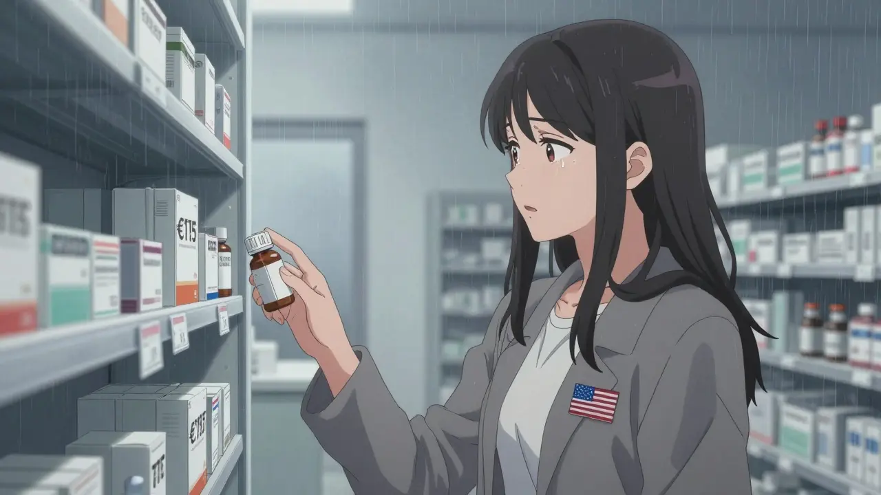 European woman shocked by €15 price tag for the same generic pill.