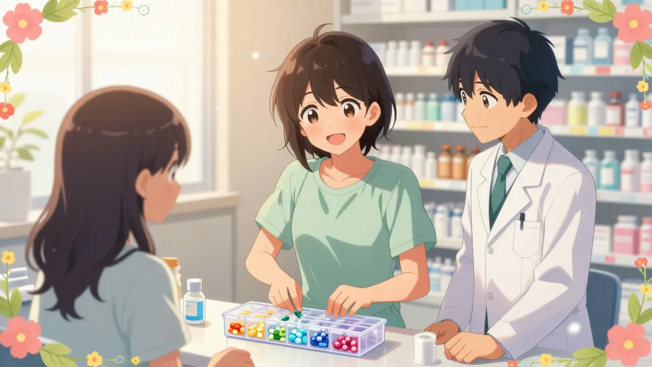 Happy person organizing pills into a weekly planner