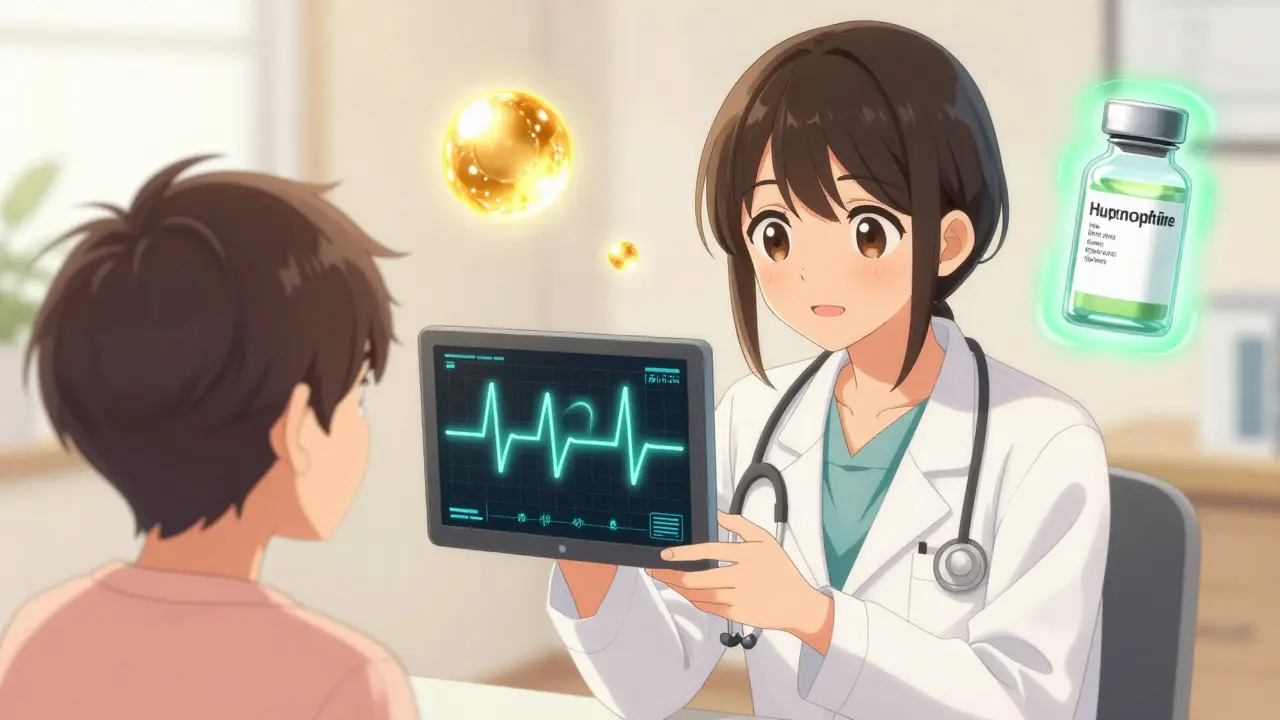 Doctor and patient reviewing a glowing ECG with symbolic health elements in shoujo manga style